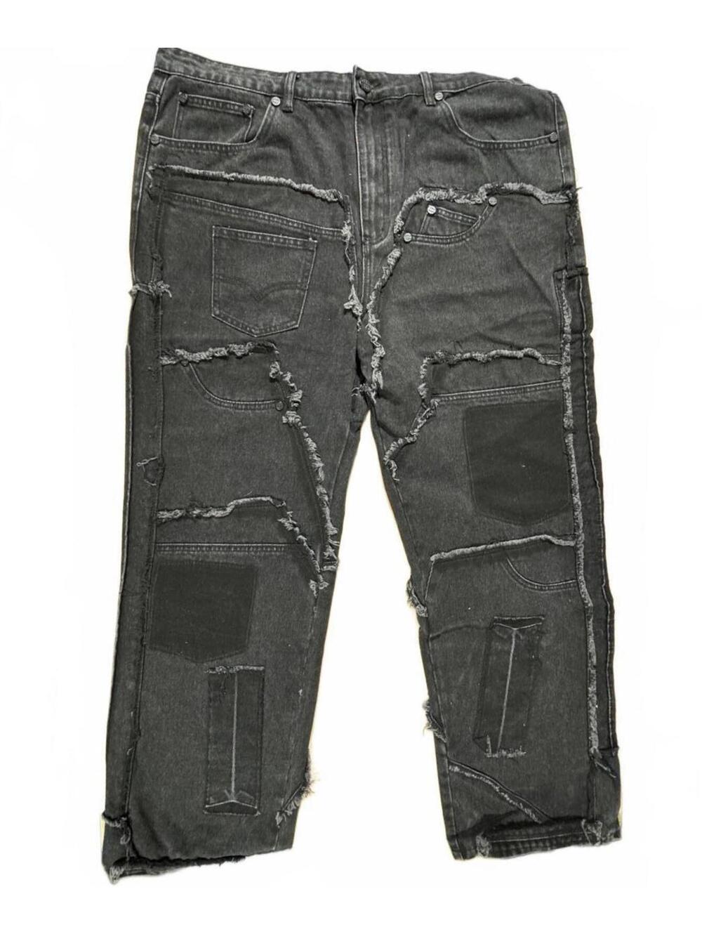 Homme Femme Black Patchwork Distressed Jeans